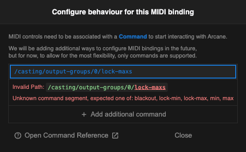 Screenshot of an invalid command with error message detailing the issue