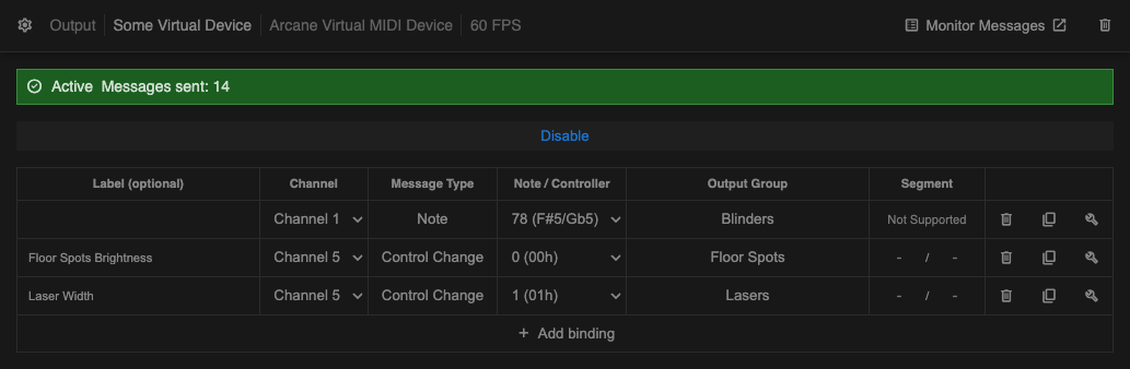 Screenshot of the MIDI output device configuration