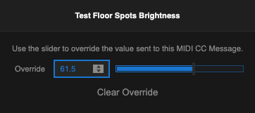 Screenshot of the dialog for testing a MIDI CC message