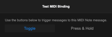 Screenshot of the dialog for testing a MIDI Note message